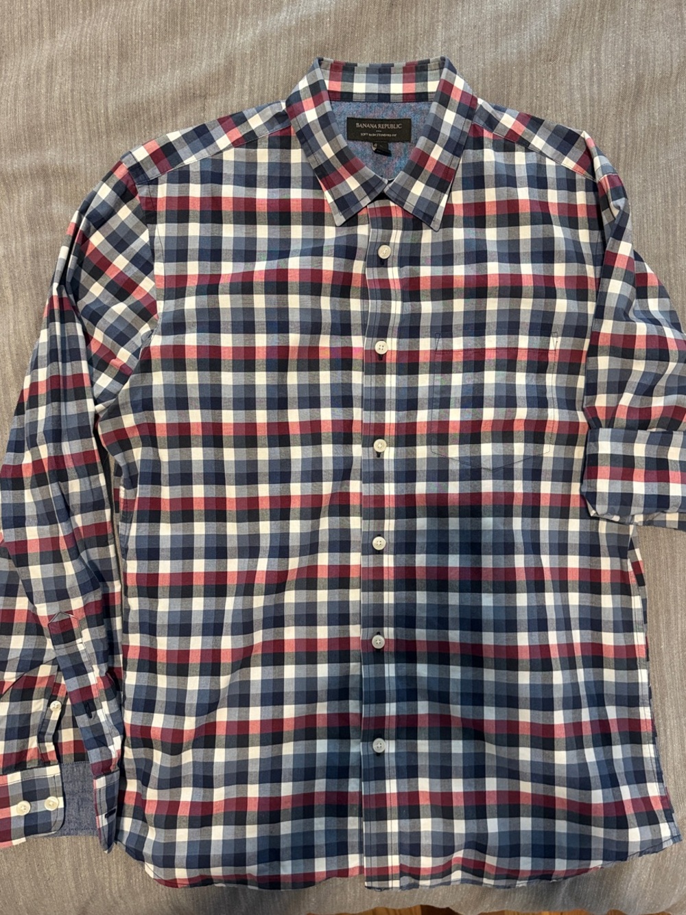 Banana Republic Men's Navy, Red & White Plaid Button-Down Shirt